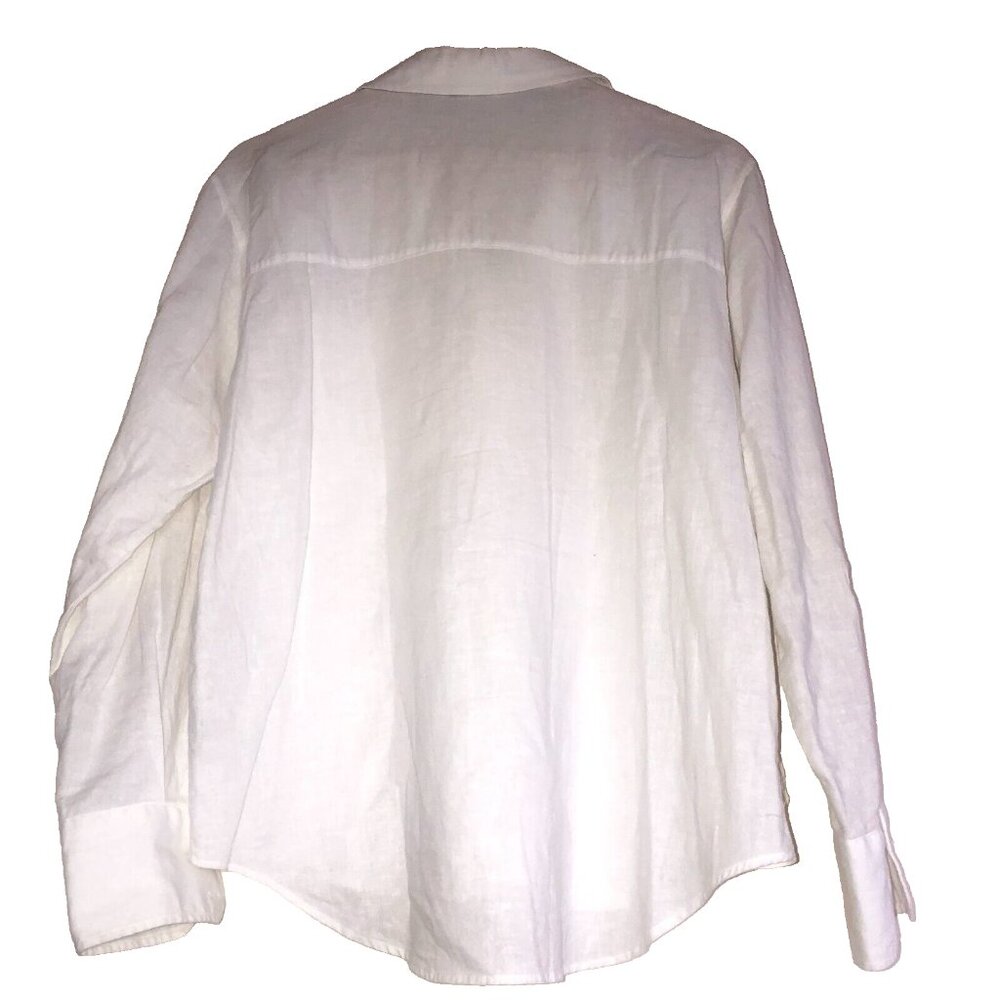 Zara White Linen Blend Button Down Shirt Long Sleeve Women's Size Small - Picture 2 of 6